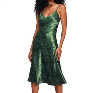 Calla Love Forest Green Jacquard Satin Slip Dress